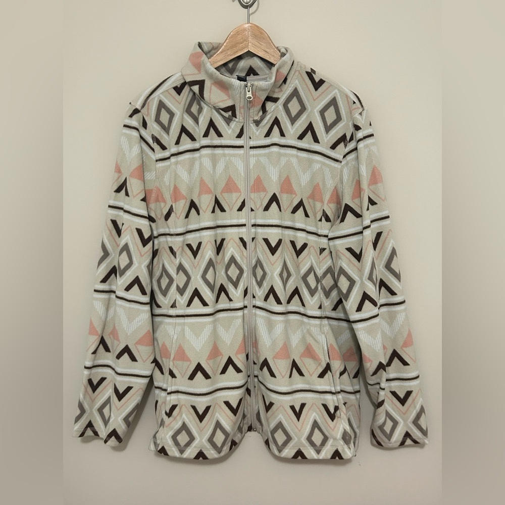 Joe Fresh Cream and Brown Fleece Zip-up Sweater Women’s Size 1X